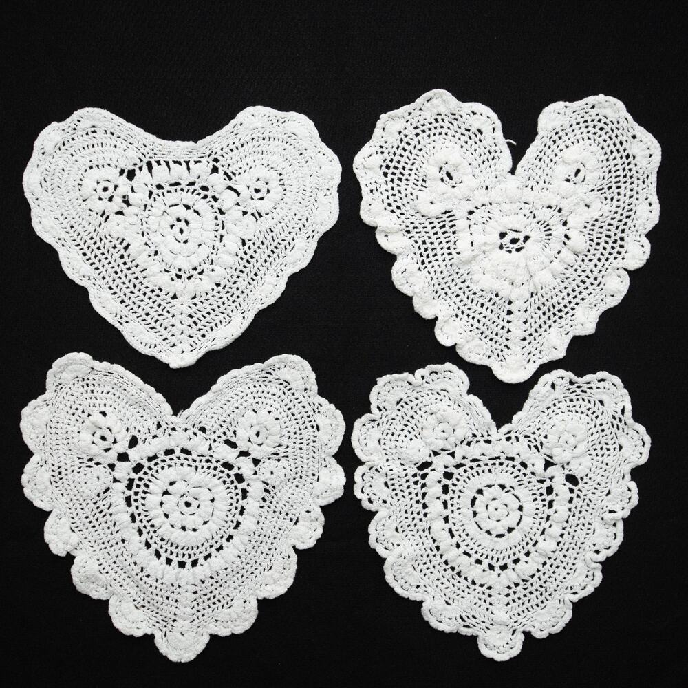 4 Vintage Heart Shaped Doilies
